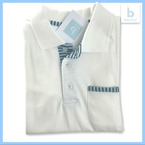 NWT- BELLA BLISS Boys White Polo w/ Blue stripe detail Size 6